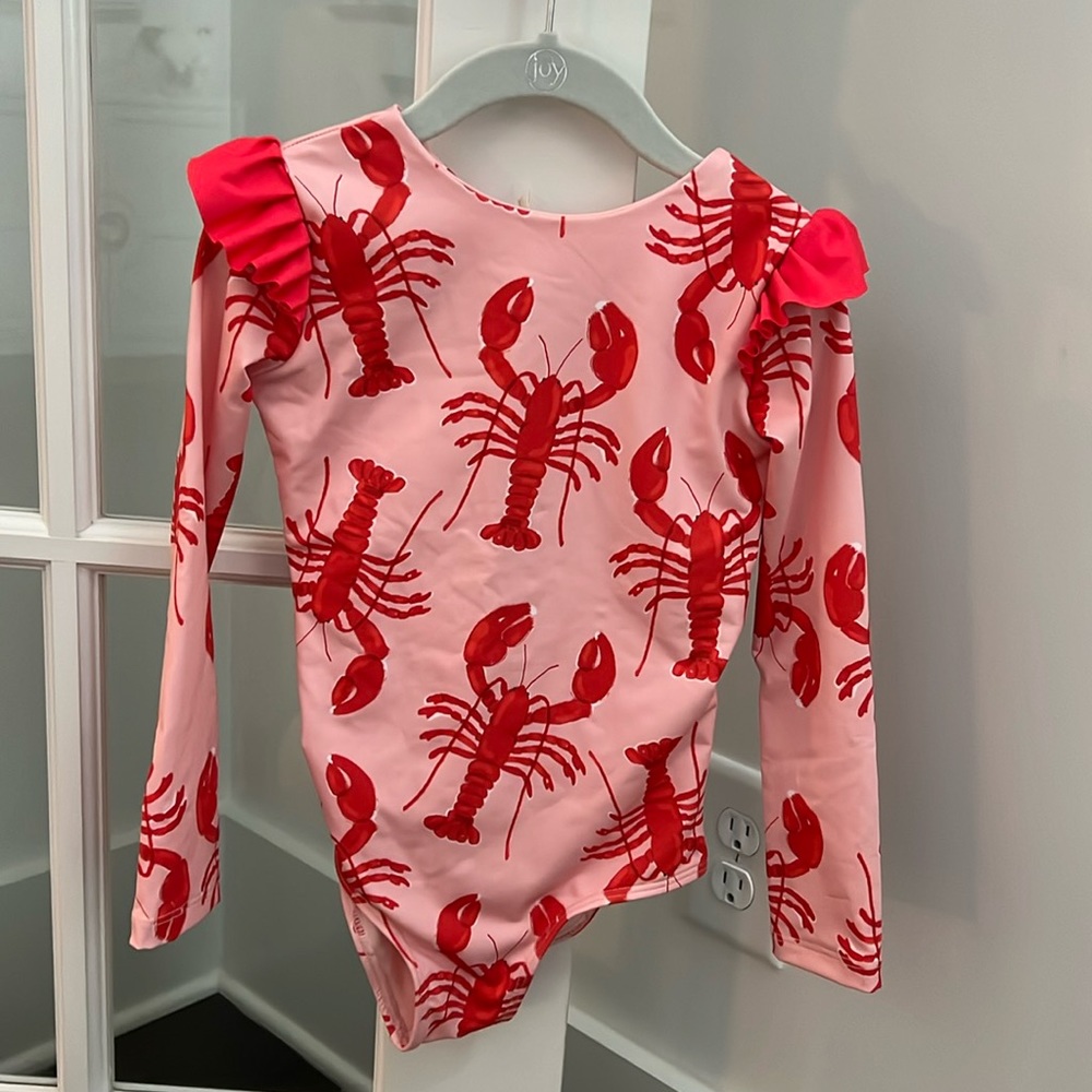 Pepita and Me Kids Long-Sleeve Pink Lobster One-Piece Swimsuit